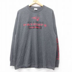 【50%OFF】XL★古着 マジェスティック 長袖 Tシャツ メンズ NFL ニューイングランドペイトリオッツ 大きいサイズ クルーネック 濃グレー 霜降り アメフト スーパーボウル 25jun28 中古