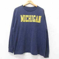 【50%OFF】XL★古着 長袖 Tシャツ メンズ ミシガン クルーネック 紺 ネイビー 25jun28 中古
