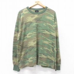 XL★古着 長袖 ビンテージ Tシャツ メンズ 00年代 00s ウッドランドカモ 大きいサイズ クルーネック 緑 グリーン 迷彩 25jun28 中古