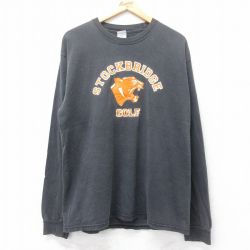 XL★古着 長袖 ビンテージ Tシャツ メンズ 00年代 00s STOCKBRIDGE ゴルフ コットン クルーネック 黒 ブラック 25jun28 中古