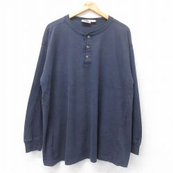 XL★古着 長袖 ビンテージ Tシャツ メンズ 00年代 00s 無地 大きいサイズ コットン ヘンリーネック 紺 ネイビー 25jun28 中古