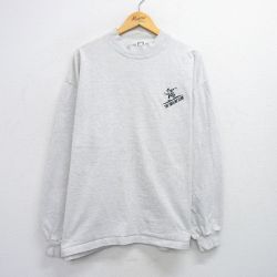 XL★古着 長袖 ビンテージ Tシャツ メンズ 90年代 90s INCLINE CLUB 大きいサイズ モックネック ハイネック USA製 薄グレー 霜降り 25jun28 中古