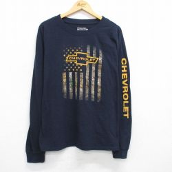 XL★古着 長袖 Tシャツ メンズ シボレー 大きいサイズ クルーネック 紺 ネイビー 25jun28 中古