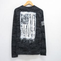 XL★古着 長袖 Tシャツ メンズ 星条旗 クルーネック 黒他 ブラック 迷彩 25jun28 中古