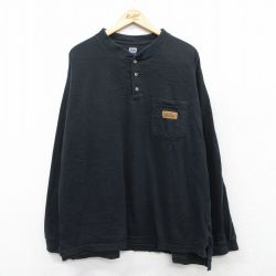XL★古着 ウォールズ 長袖 Tシャツ メンズ 胸ポケット付き 大きいサイズ コットン ヘンリーネック 黒 ブラック 25jun30 中古