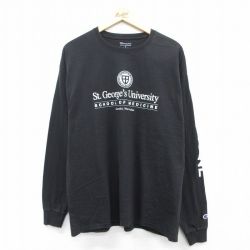 XL★古着 チャンピオン Champion 長袖 Tシャツ メンズ ST Georges クルーネック 黒 ブラック 25jun30 中古