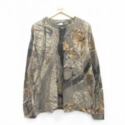 XL★古着 リバティ 長袖 Tシャツ メンズ リアルツリー 大きいサイズ コットン クルーネック 茶他 ブラウン 迷彩 25jun30 中古