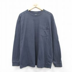 XL★古着 レッドヘッド 長袖 Tシャツ メンズ 無地 胸ポケット付き 大きいサイズ コットン クルーネック 紺 ネイビー 25jun30 中古
