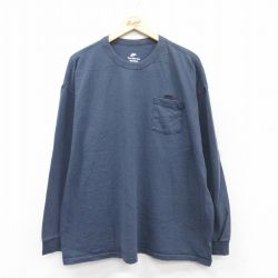 XL★古着 ナイキ NIKE 長袖 Tシャツ メンズ ワンポイントロゴ 胸ポケット付き 大きいサイズ コットン クルーネック 紺 ネイビー 25jun30 中古
