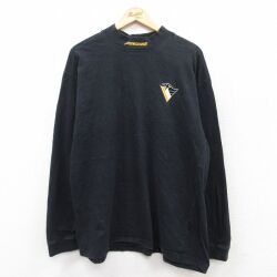 XL★古着 スターター STARTER 長袖 ビンテージ Tシャツ メンズ 00年代 00s NHL ピッツバーグペンギンズ コットン クルーネック 黒 ブラック アイスホッケー 25jul01 中古