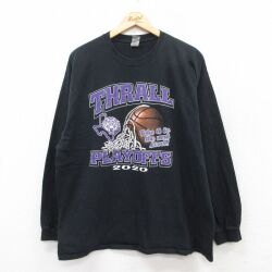 XL★古着 長袖 Tシャツ メンズ THRALL バスケットボール 大きいサイズ コットン クルーネック 黒 ブラック 25jul01 中古