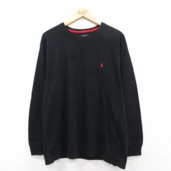 XL★古着 ラルフローレン Ralph Lauren 長袖 ブランド サーマル Tシャツ メンズ ワンポイントロゴ 大きいサイズ クルーネック 黒 ブラック 25jul01 中古
