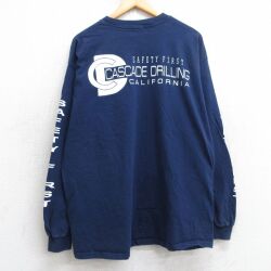 XL★古着 長袖 Tシャツ メンズ CASCADE DRILLING クルーネック 紺 ネイビー 25jul01 中古