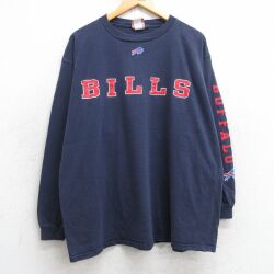 XL★古着 長袖 ビンテージ Tシャツ メンズ 00年代 00s NFL バッファロービルズ 大きいサイズ コットン クルーネック 紺 ネイビー アメフト スーパーボウル 25jul01 中古