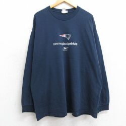 XL★古着 リーボック REEBOK 長袖 ビンテージ Tシャツ メンズ 90年代 90s NFL ニューイングランドペイトリオッツ 大きいサイズ コットン クルーネック USA製 紺 ネイビー アメフト スーパーボウル 25jul01 中古
