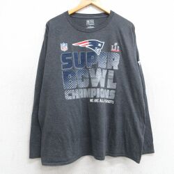 XL★古着 長袖 Tシャツ メンズ NFL ニューイングランドペイトリオッツ 大きいサイズ クルーネック 濃グレー 霜降り アメフト スーパーボウル 25jul01 中古