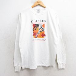 M★古着 長袖 ビンテージ Tシャツ メンズ 00年代 00s マラソン CLIPPER コットン クルーネック 白 ホワイト 25jul02 中古