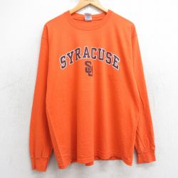 L★古着 長袖 ビンテージ Tシャツ メンズ 00年代 00s シラキュース コットン クルーネック オレンジ 25jul02 中古