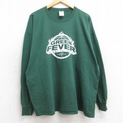 XL★古着 ラッセル 長袖 ビンテージ Tシャツ メンズ 00年代 00s GREEN FEVER 大きいサイズ コットン クルーネック 緑 グリーン 25jul02 中古