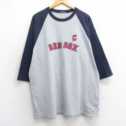 【20%OFF】XL★古着 7分袖 Tシャツ メンズ MLB ボストンレッドソックス ジェイソンバリテック 33 ラグラン ツートンカラー ロング丈 大きいサイズ クルーネック グレー 霜降り メジャーリーグ ベースボール 野球 25jul02 中古 7分丈 七分丈 七分袖