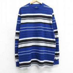【20%OFF】XL★古着 長袖 ビンテージ サーマル Tシャツ メンズ 00年代 00s クルーネック 青他 ブルー ボーダー 25jul02 中古