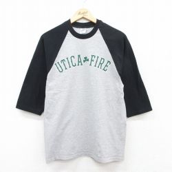 M★古着 7分袖 ビンテージ Tシャツ メンズ 00年代 00s UTICA FIRE 17 ラグラン ツートンカラー クルーネック グレー 霜降り他 25jul02 中古 7分丈 七分丈 七分袖