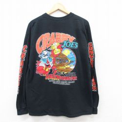 XL★古着 長袖 ビンテージ Tシャツ メンズ 00年代 00s ザリガニ 大きいサイズ コットン クルーネック 黒 ブラック 25jul02 中古