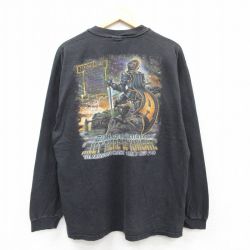 XL★古着 ヘインズ Hanes 長袖 ビンテージ Tシャツ メンズ 90年代 90s ミリタリー アーミー ネイビー ARMY 騎士 コットン クルーネック 黒 ブラック 25jul02 中古