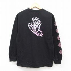 M★古着 サンタクルーズ 長袖 Tシャツ メンズ スクリーミングバンド コットン クルーネック 黒 ブラック 【spe】 25jul02 中古