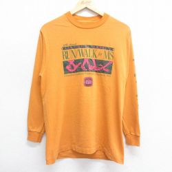 M★古着 長袖 ビンテージ Tシャツ メンズ 90年代 90s RUN WALK 企業広告 クルーネック USA製 オレンジ 25jul03 中古
