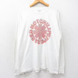 XL★古着 長袖 ロック バンド Tシャツ メンズ レッドホットチリペッパーズ レッチリ 大きいサイズ コットン クルーネック 白 ホワイト 25jul03 中古