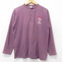 M★古着 長袖 ビンテージ Tシャツ メンズ 90年代 90s CORNELL コットン ヘンリーネック USA製 エンジ系 25jul03 中古