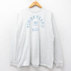 XL★古着 ティンバーランド 長袖 ビンテージ Tシャツ メンズ 90年代 90s ビッグロゴ 大きいサイズ コットンクルーネック USA製 薄グレー 霜降り 【spe】 25jul03 中古