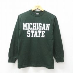S★古着 長袖 ビンテージ Tシャツ メンズ 00年代 00s ミシガン コットン クルーネック 緑 グリーン 25jul07 中古