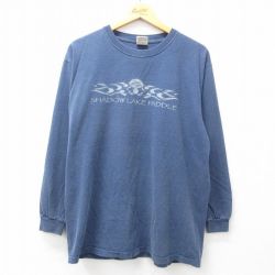 【50%OFF】L★古着 長袖 Tシャツ メンズ SHADOW LAKE PADDLE 企業広告 コットン クルーネック 紺 ネイビー 25jul07 中古