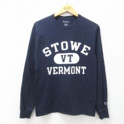 S★古着 チャンピオン Champion 長袖 Tシャツ メンズ STOWE クルーネック 紺 ネイビー 25jul07 中古