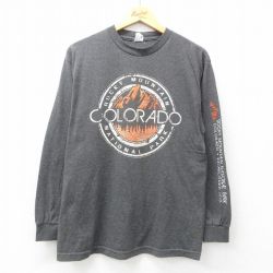 【20%OFF】M★古着 長袖 Tシャツ メンズ コロラド ロッキーマウンテン クルーネック 濃グレー 霜降り 25jul07 中古