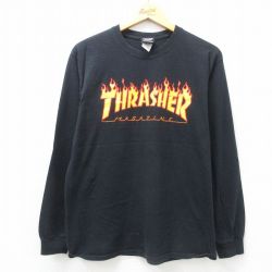 M★古着 スラッシャー 長袖 Tシャツ メンズ コットン クルーネック 黒 ブラック 25jul07 中古