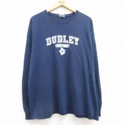 【50%OFF】XL★古着 ヘインズ Hanes 長袖 ビンテージ Tシャツ メンズ 00年代 00s DUDLEY 大きいサイズ コットン クルーネック 紺 ネイビー 25jul12 中古