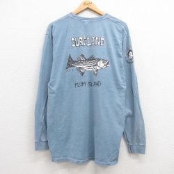 XL★古着 長袖 ビンテージ Tシャツ メンズ 00年代 00s 魚サーフランド コットン クルーネック 薄紺 ネイビー 25jul12 中古