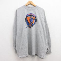 XL★古着 長袖 ビンテージ Tシャツ メンズ 90年代 90s アイスホッケー 大きいサイズ クルーネック グレー 霜降り 25jul12 中古