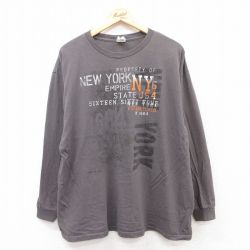 XL★古着 長袖 Tシャツ メンズ ニューヨーク 大きいサイズ コットン クルーネック 濃グレー 25jul12 中古