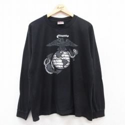 XL★古着 長袖 ビンテージ Tシャツ メンズ 90年代 90s ミリタリー USMC コットン クルーネック USA製 黒 ブラック 【spe】 25jul12 中古