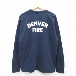 XL★古着 長袖 ビンテージ Tシャツ メンズ 00年代 00s 消防署 コットン クルーネック 紺 ネイビー 25jul12 中古