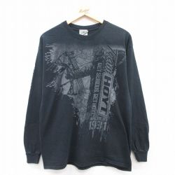 L★古着 長袖 Tシャツ メンズ アーチェリー コットン クルーネック 黒 ブラック 25jul12 中古
