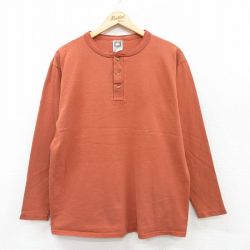 L★古着 長袖 ビンテージ Tシャツ メンズ 90年代 90s 無地 コットン ヘンリーネック USA製 オレンジ系 25jul12 中古