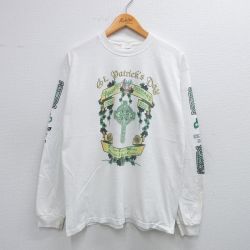 L★古着 長袖 ビンテージ Tシャツ メンズ 00年代 00s St.Patricks Day コットン クルーネック 白 ホワイト 25jul12 中古