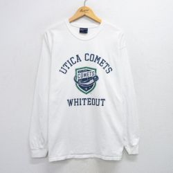 【50%OFF】XL★古着 MVスポーツ 長袖 Tシャツ メンズ UTICA COMETS 大きいサイズ コットン クルーネック 白 ホワイト 25jul14 中古
