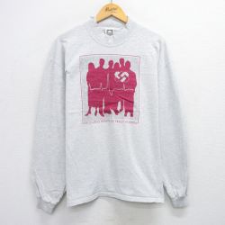 XL★古着 長袖 ビンテージ Tシャツ メンズ 90年代 90s HOSPITAL 大きいサイズ モックネック ハイネック USA製 薄グレー 霜降り 25jul14 中古