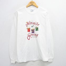 XL★古着 ヘインズ Hanes 長袖 ビンテージ Tシャツ メンズ 00年代 00s Miracle 大きいサイズ コットン クルーネック 白 ホワイト 25jul14 中古